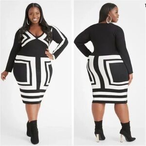 Elegant Black and White Geometric Dress